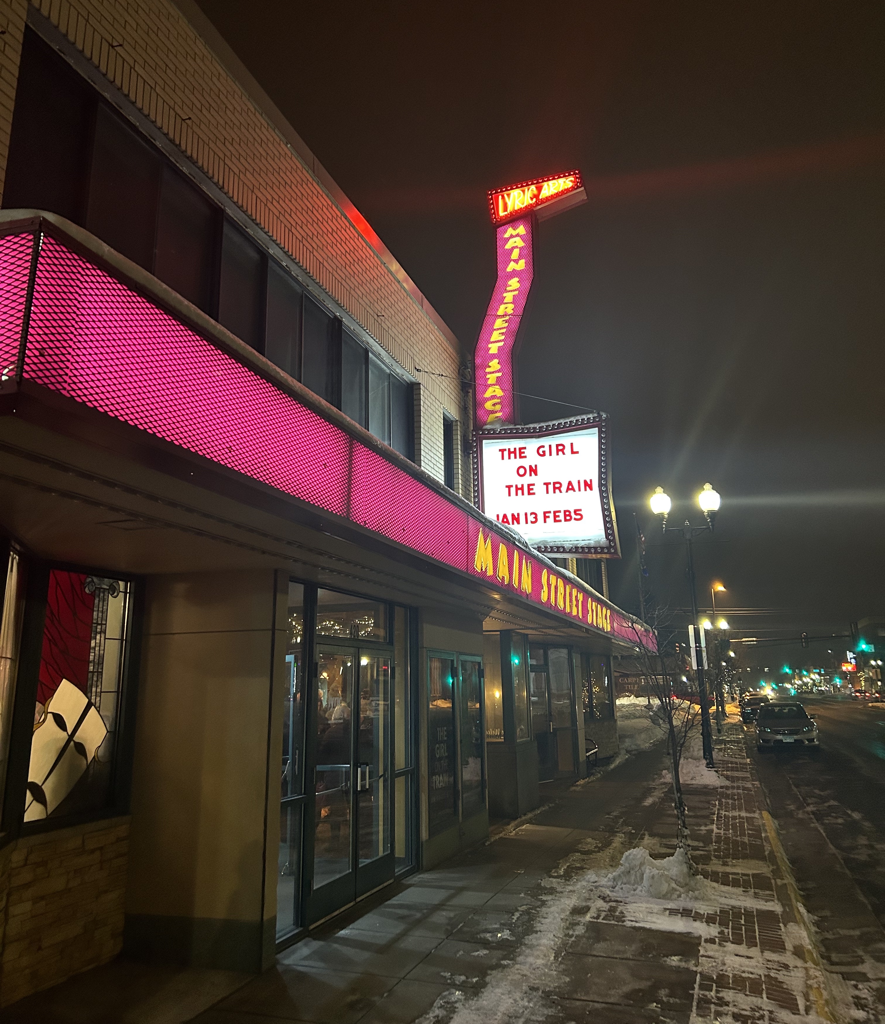 Lyric Arts Main Street Stage in Anoka, currently playing the regional premier of "The Girl on the Train"