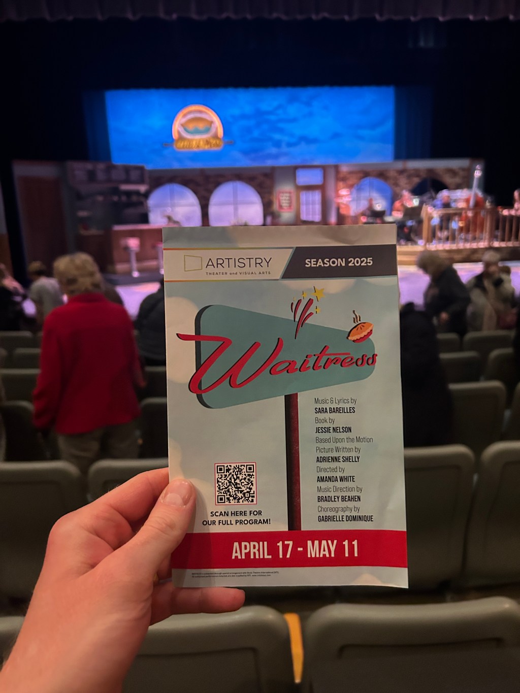 A program from the musical "Waitress" playing in Minnesota at the Bloomington Center for the Arts in a production by Artistry