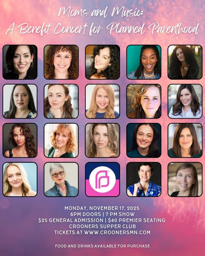 A poster for "Moms and Music: A Benefit Concert for Planned Parenthood" at Crooners Supper Club in Fridley, MN