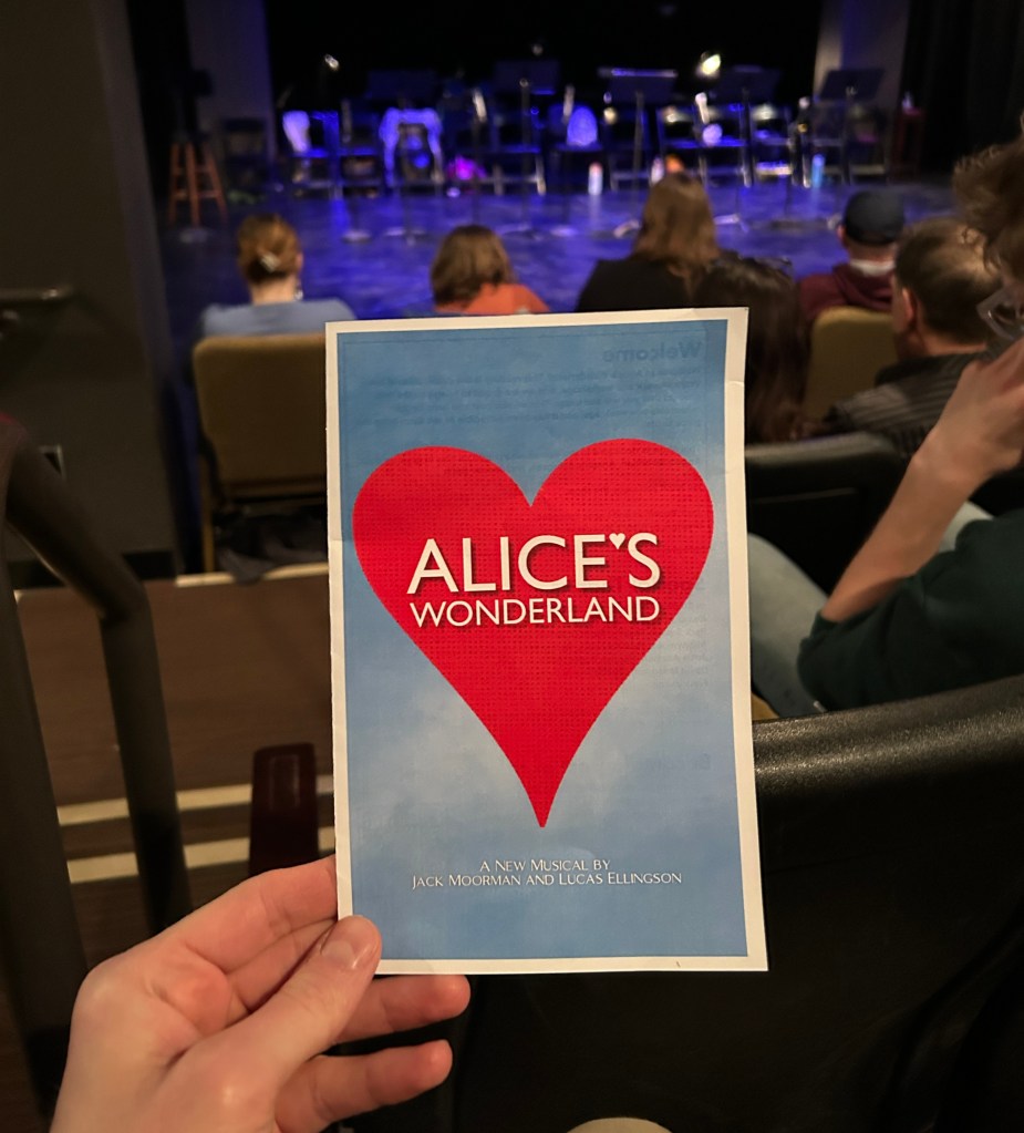 The program for "Alice's Wonderland," a new musical from Jack Moorman and Lucas Ellingson, which held a concert reading at Park Square Theatre on March 2, 2026 in St. Paul, Minnesota